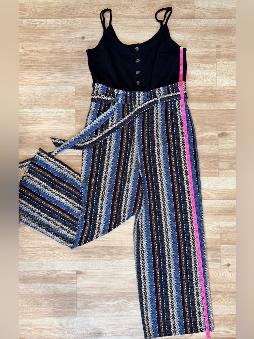 No Boundaries Black Bodice Wide-Leg Jumpsuit with Striped Pants